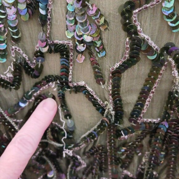 Maharaj Evening Sequin Silk Blouse V Neck Size Small Vintage Green - Picture 6 of 7